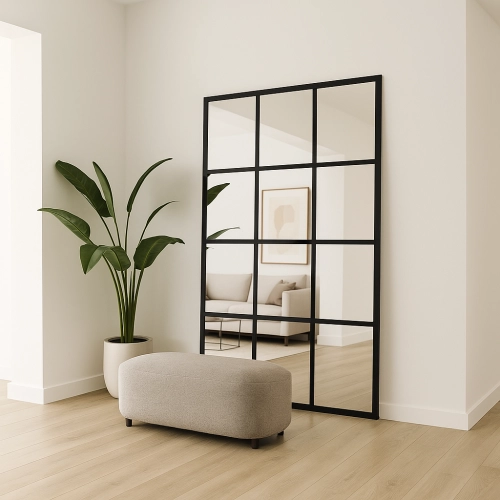 Lustro ICE LOFT – loftowe lustro ze szprosami 12-kwater | industrialne duże lustro do przedpokoju, salonu, garderoby