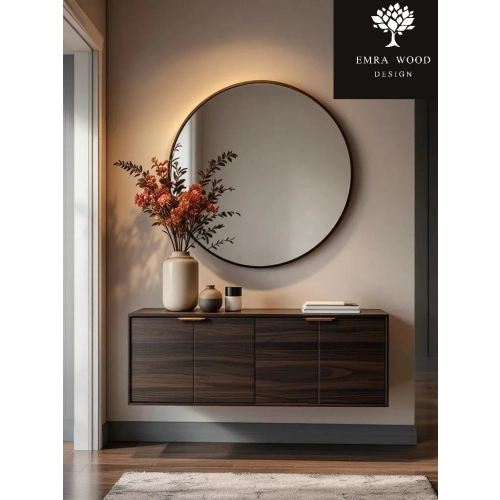 Lustro HALO BLACK – Okrągłe Lustro w Czarnej Ramie MDF SLIM do Salonu, Przedpokoju i Sypialni, Nowoczesne Lustro Dekoracyjne