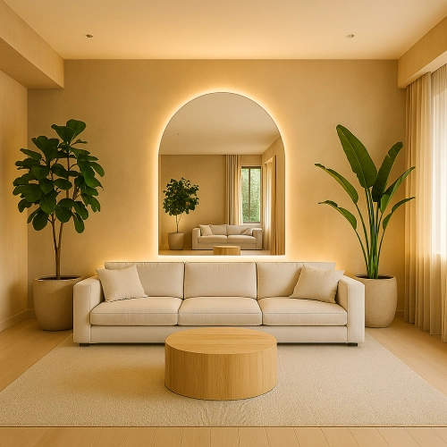 Lustro LUNARO LED półokrągłe nowoczesne dekoracyjne z podświetleniem