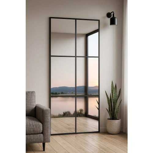 Lustro ICE LOFT – loftowe lustro ze szprosami 6-kwater | industrialne duże lustro do przedpokoju, salonu, garderoby