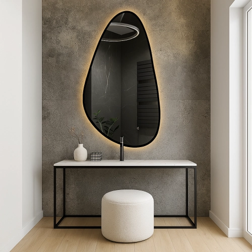 Lustro ORGANIC DROP – lustro LED o nieregularnym kształcie w ramie z podświetleniem | Designerskie lustro organiczne do salonu, sypialni i przedpokoju