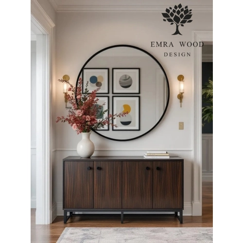 Lustro HALO BLACK – Okrągłe Lustro w Czarnej Ramie MDF SLIM do Salonu, Przedpokoju i Sypialni, Nowoczesne Lustro Dekoracyjne