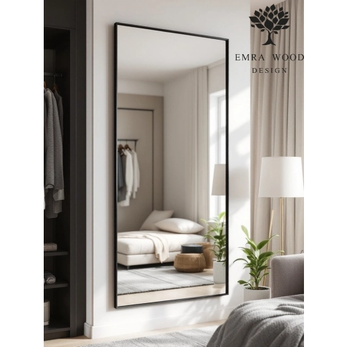 Lustro BLACK LOFT – duże dekoracyjne lustro prostokątne w czarnej ramie w stylu loftowym do sypialni, salonu i przedpokoju