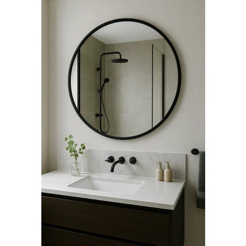 Lustro HALO BLACK – Okrągłe Lustro w Czarnej Ramie MDF SLIM do Salonu, Przedpokoju i Sypialni, Nowoczesne Lustro Dekoracyjne