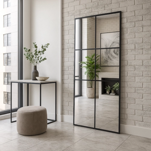 Lustro ICE LOFT – loftowe lustro ze szprosami 6-kwater | industrialne duże lustro do przedpokoju, salonu, garderoby