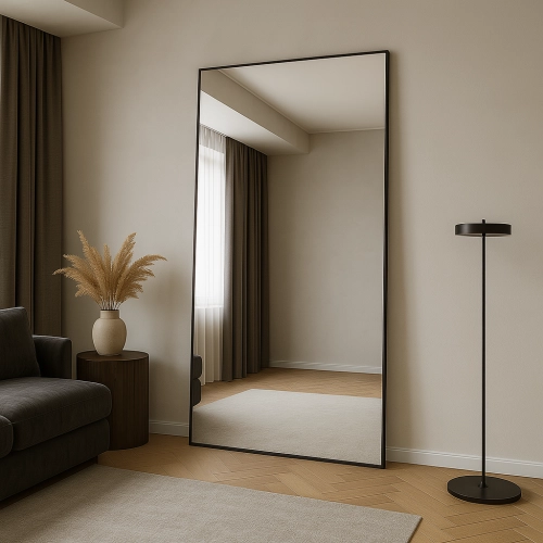 Lustro BLACK LOFT – duże dekoracyjne lustro prostokątne w czarnej ramie w stylu loftowym do sypialni, salonu i przedpokoju