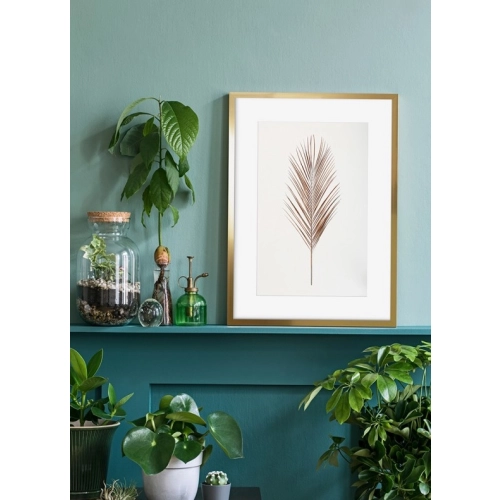 OBRAZ POJEDYNCZY LIŚĆ PALMY Rama Złota
