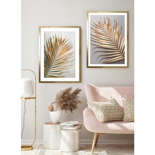 OBRAZ ZŁOTY LIŚĆ PALMY I Rama Złota