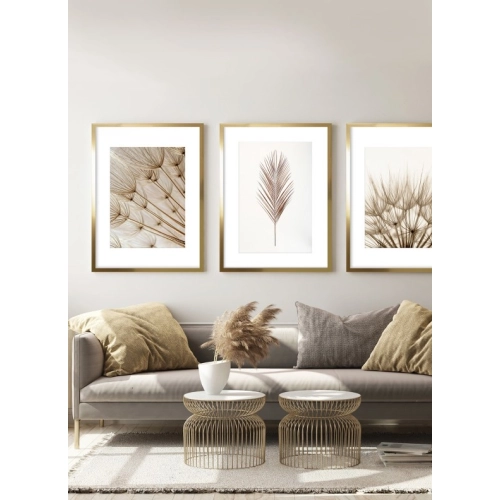 OBRAZ POJEDYNCZY LIŚĆ PALMY Rama Złota