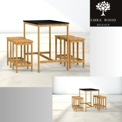 Zestaw Barowo Jadalniany Nogi z Drewna Litego Dębowego , Blat Czarny Płyta MDF  Stół +4 Taborety Model  ZETS-9