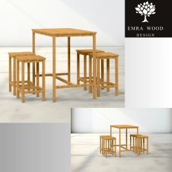 Zestaw Barowo -Jadalniany z Drewna Litego Dębowego Stół Barowy + 4 Taborety Model ZETS-1