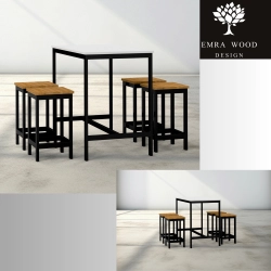 Zestaw Barowo - Jadalniany z Metalu , Blat Biały Płyta MDF  Stół +4 Taborety Model  ZETS-4