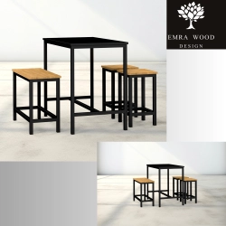 Zestaw Barowo - Jadalniany z Metalu , Blat Biały Płyta MDF  Stół +1 Ławka + 2 Taborety Model  ZETS-15