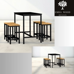 Zestaw Barowo - Jadalniany z Metalu , Blat Czarny Płyta MDF  Stół +4 Taborety Model  ZETS-18