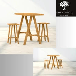 Zestaw Barowo -Jadalniany z Drewna Litego Dębowego Stół Barowy + 2 Taborety Model ZETS-28