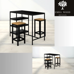 Zestaw Barowo - Jadalniany z Metalu , Blat Czarny Płyta MDF  Stół +2 Taborety Model  ZETS-21