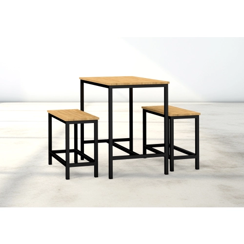 Zestaw Barowo - Jadalniany z Metalu , Blat Drewno Lite Dębowe  Stół +2 Ławki Model  ZETS-12