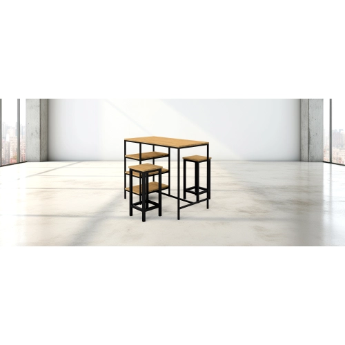 Zestaw Barowo -Jadalniany z Metalu i Drewna Litego Dębowego  Stół + 2 Taborety Model ZETS-19