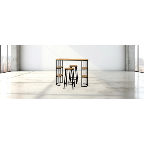 Zestaw Barowo -Jadalniany z Metalu i Drewna Litego Dębowego  Stół + 2 Taborety Model ZETS-34