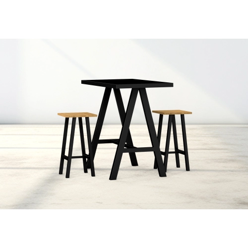 Zestaw Barowo - Jadalniany z Metalu , Blat Czarny Płyta MDF  Stół +2 Taborety Model  ZETS-32