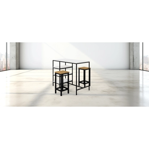 Zestaw Barowo - Jadalniany z Metalu , Blat Biały Płyta MDF  Stół +2 Taborety Model  ZETS-22