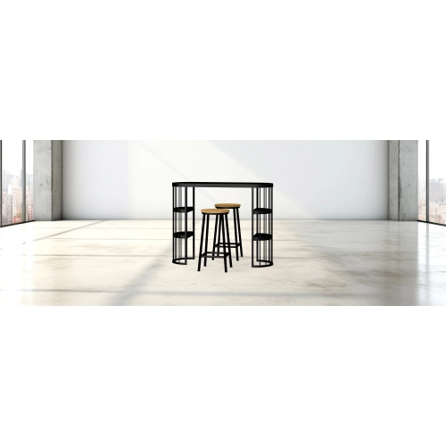 Zestaw Barowo - Jadalniany z Metalu , Blat Czarny Płyta MDF  Stół +2 Taborety Model  ZETS-35