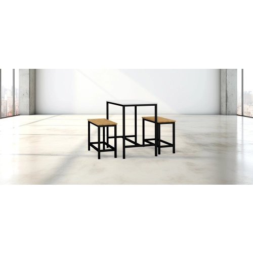 Zestaw Barowo - Jadalniany z Metalu , Blat Biały Płyta MDF  Stół +2 Ławki Model  ZETS-10