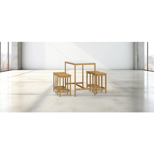 Zestaw Barowo - Jadalniany Nogi z Drewna Litego Dębowego , Blat Biały Płyta MDF Stół + 4 Taborety Model  ZETS-8