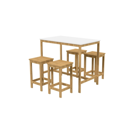 Zestaw Barowo - Jadalniany Nogi z Drewna Litego Dębowego , Blat Biały Płyta MDF Stół + 4 Taborety Model  ZETS-8