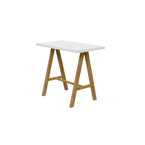 Zestaw Barowo - Jadalniany Nogi z Drewna Litego Dębowego , Blat Biały Płyta MDF Stół + 2 Taborety Model  ZETS-29