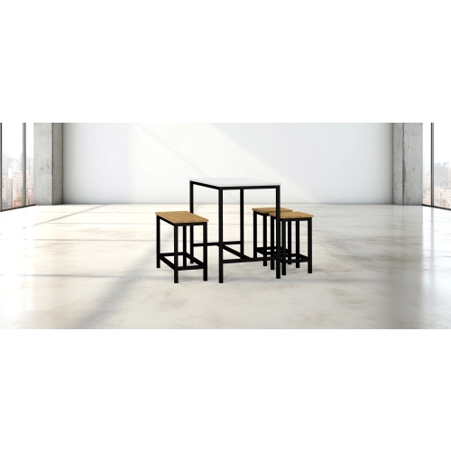 Zestaw Barowo - Jadalniany z Metalu , Blat Biały Płyta MDF  Stół +1 Ławka + 2 Taborety Model  ZETS-14