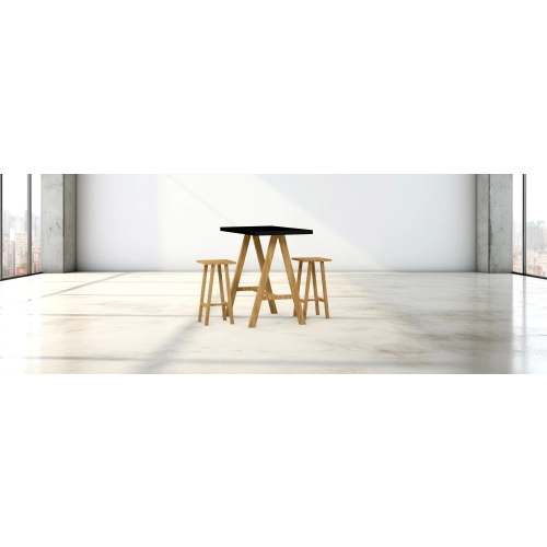 Zestaw Barowo Jadalniany Nogi z Drewna Litego Dębowego , Blat Czarny Płyta MDF  Stół +2 Taborety Model  ZETS-30