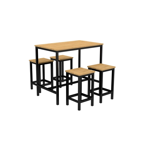 Zestaw Barowo -Jadalniany z Metalu i Drewna Litego Dębowego  Stół + 4 Taborety Model ZETS-16