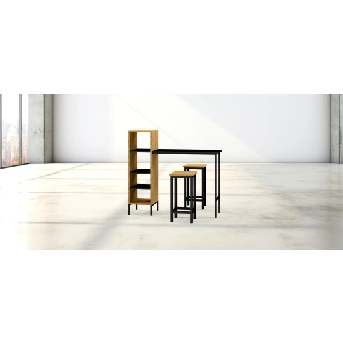 Zestaw Barowo -Jadalniany z Metalu i Drewna Litego Dębowego  Stół + 2 Taborety Model ZETS-24