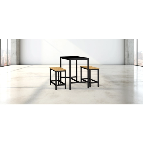 Zestaw Barowo - Jadalniany z Metalu , Blat Czarny Płyta MDF  Stół +2 Ławki Model  ZETS-11