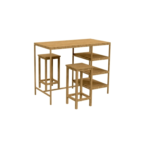 Zestaw Barowo -Jadalniany z Drewna Litego Dębowego Stół Barowy + 2 Taborety Model ZETS-25