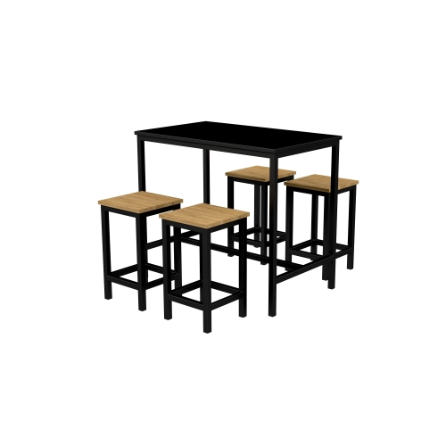 Zestaw Barowo - Jadalniany z Metalu , Blat Czarny Płyta MDF  Stół +4 Taborety Model  ZETS-18
