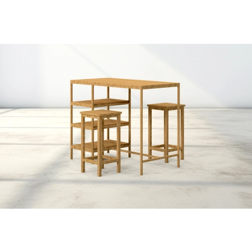Zestaw Barowo -Jadalniany z Drewna Litego Dębowego Stół Barowy + 2 Taborety Model ZETS-25