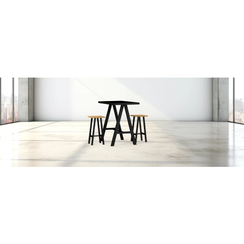 Zestaw Barowo - Jadalniany z Metalu , Blat Czarny Płyta MDF  Stół +2 Taborety Model  ZETS-32