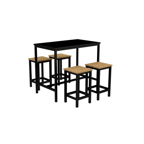 Zestaw Barowo - Jadalniany z Metalu , Blat Czarny Płyta MDF  Stół +4 Taborety Model  ZETS-18