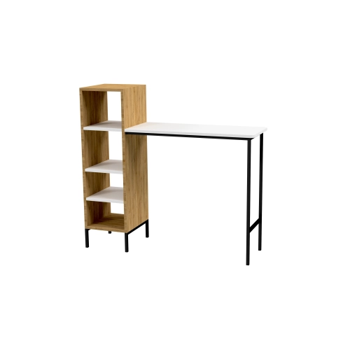 Zestaw Barowo -Jadalniany z Metalu i Drewna Litego Dębowego  Stół + 2 Taborety Model ZETS-23