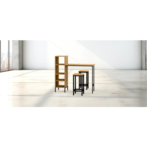 Zestaw Barowo -Jadalniany z Metalu i Drewna Litego Dębowego  Stół + 2 Taborety Model ZETS-20