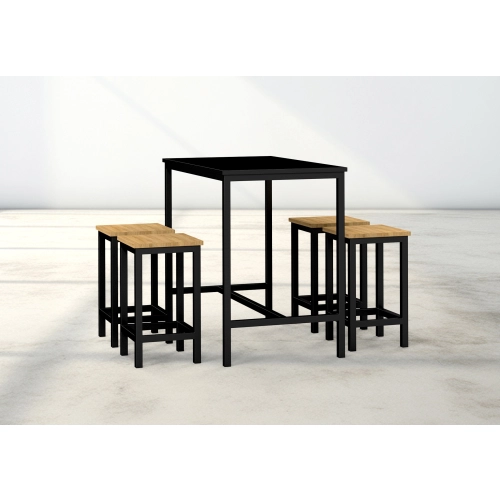 Zestaw Barowo - Jadalniany z Metalu , Blat Czarny Płyta MDF  Stół +4 Taborety Model  ZETS-18