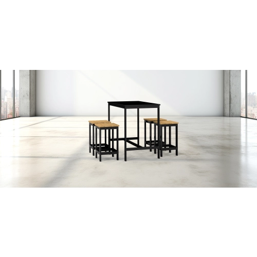 Zestaw Barowo - Jadalniany z Metalu , Blat Czarny Płyta MDF  Stół +4 Taborety Model  ZETS-5
