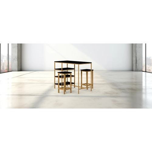 Zestaw Barowo Jadalniany Nogi z Drewna Litego Dębowego , Blat Czarny Płyta MDF  Stół +2 Taborety Model  ZETS-26