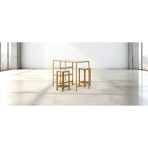 Zestaw Barowo - Jadalniany Nogi z Drewna Litego Dębowego , Blat Biały Płyta MDF Stół + 2 Taborety Model  ZETS-27