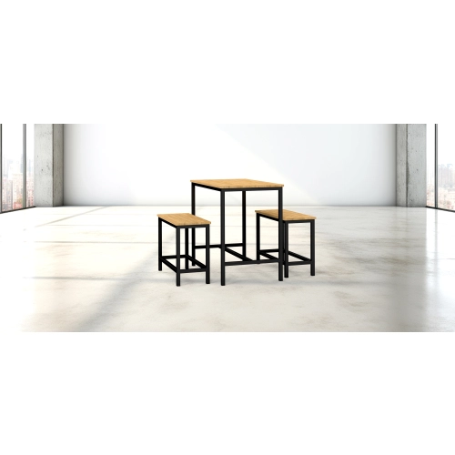 Zestaw Barowo - Jadalniany z Metalu , Blat Drewno Lite Dębowe  Stół +2 Ławki Model  ZETS-12