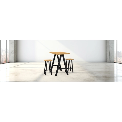 Zestaw Barowo -Jadalniany z Metalu i Drewna Litego Dębowego  Stół + 2 Taborety Model ZETS-31