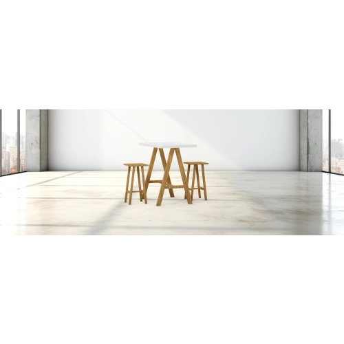 Zestaw Barowo - Jadalniany Nogi z Drewna Litego Dębowego , Blat Biały Płyta MDF Stół + 2 Taborety Model  ZETS-29