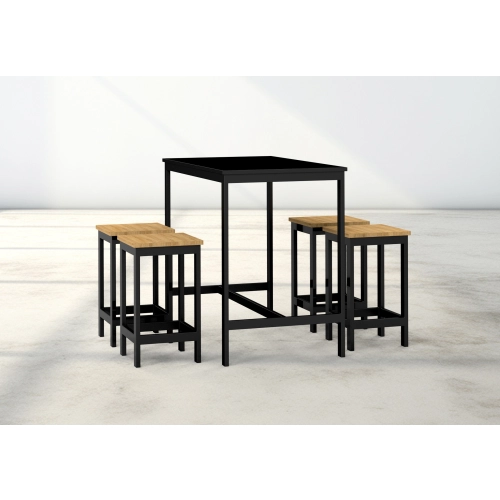 Zestaw Barowo - Jadalniany z Metalu , Blat Czarny Płyta MDF  Stół +4 Taborety Model  ZETS-5